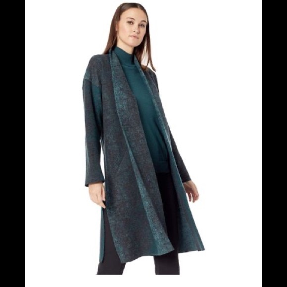 NWT Eileen Fisher Pine Oxidized Wool Jacquard Kimono Coat S/M or PM - Picture 1 of 13